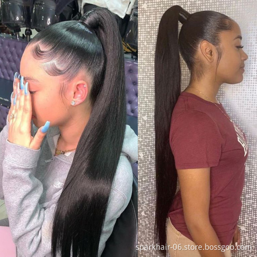 10A Human Hair Extensions With Clip In Drawstring Ponytail Straight Remy Brazilian Curly Wrap Ponytails for African American